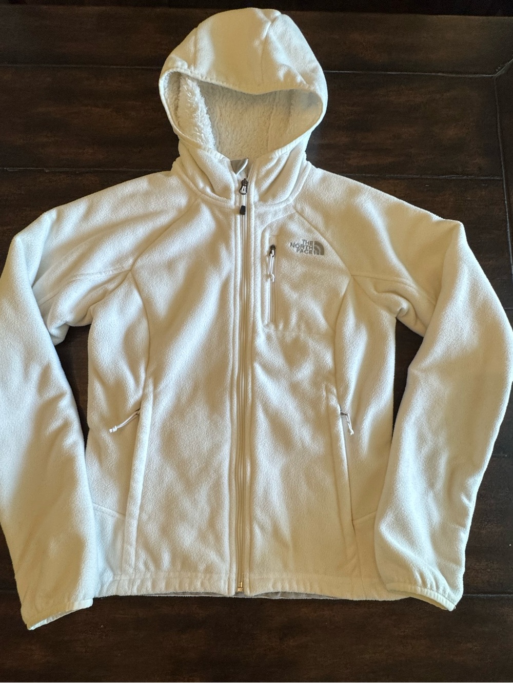 The North Face White Full Zip Hooded Fleece Jacket Size S